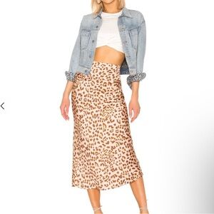 Free People Brown Leopard Print Satin Silk Summer Midi Skirt Size 2
